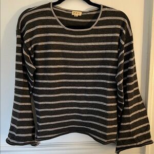 POL Charcoal and Light Gray Striped Sweater